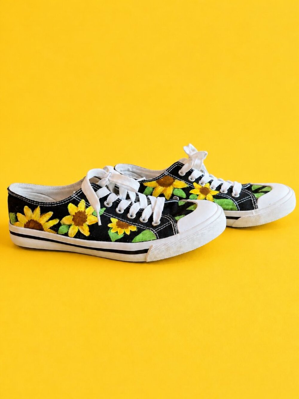 Hand Painted Sunflower Sneakers Artsy Floral Cottagecore Roebuck & Co Sz 8